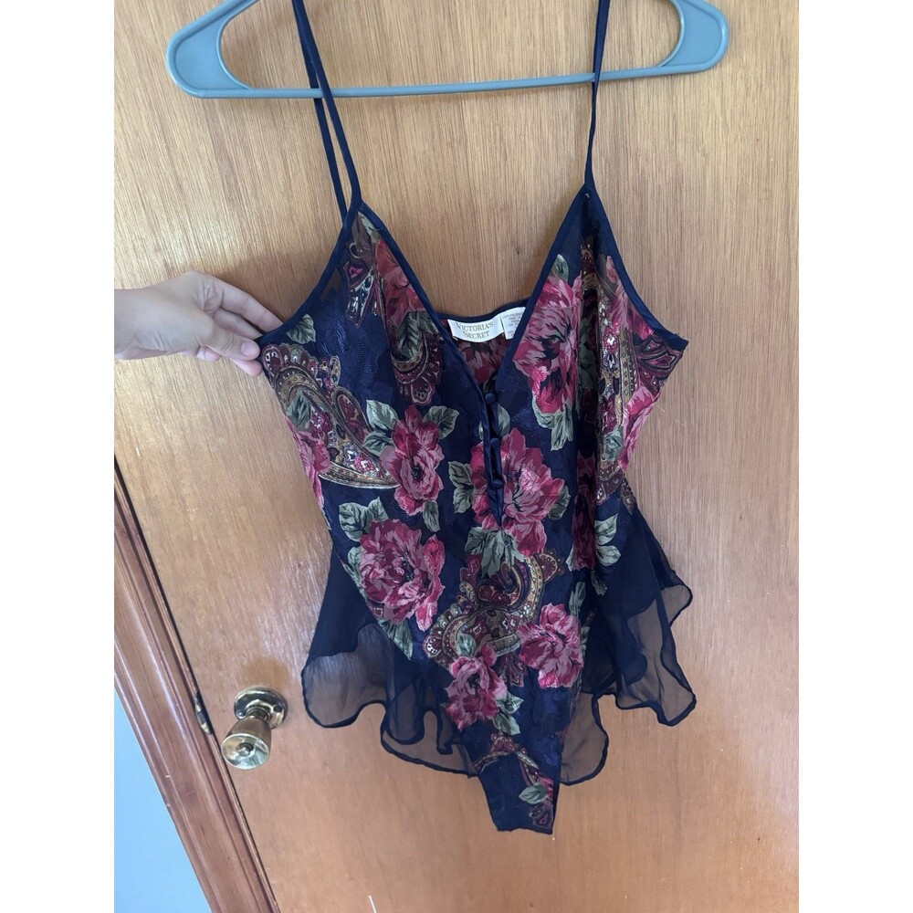 Vintage Victoria’s Secret Floral Teddy Bodysuit L Sheer Lace Paisley Lingerie - Picture 1 of 3